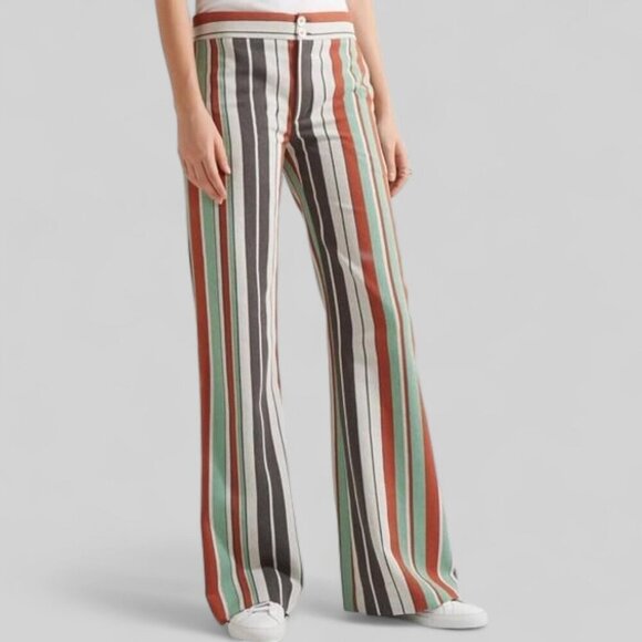Chloe Multi Colored Sea Green Brick & Slate Strip Wide Leg Pants Size 40 / US 8 - Picture 2 of 11